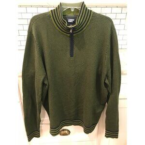 Lands End Quarter Zip Pullover Mens XL Forest Green Navy Blue Chevron Stripe